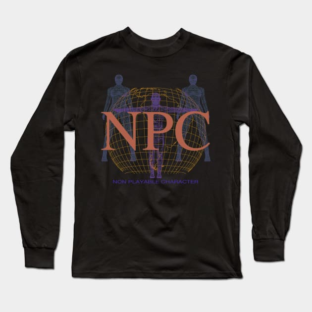 NPC - Retro Y2K Computer Graphic (non playable character) 3 Long Sleeve T-Shirt by blueversion